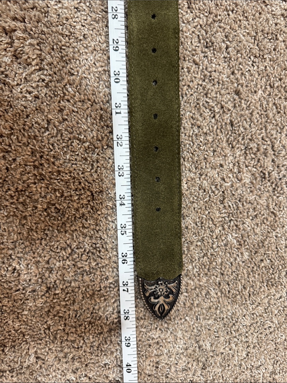 Free People Olive Green Suede Western Belt Silver Engraved Buckle S/M - Picture 5 of 6